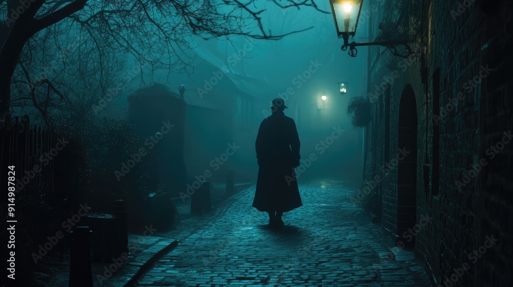 Mysterious shadowy figure in a foggy alley Mysterious shadowy figure in a foggy alley