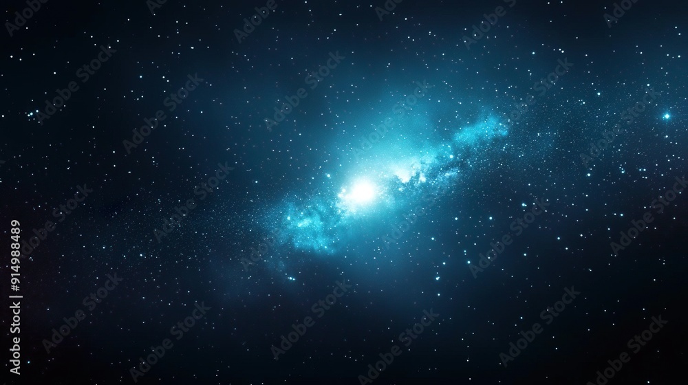 Obraz premium A stunning abstract image of a blue nebula with swirling clouds and bright stars in a dark space background.