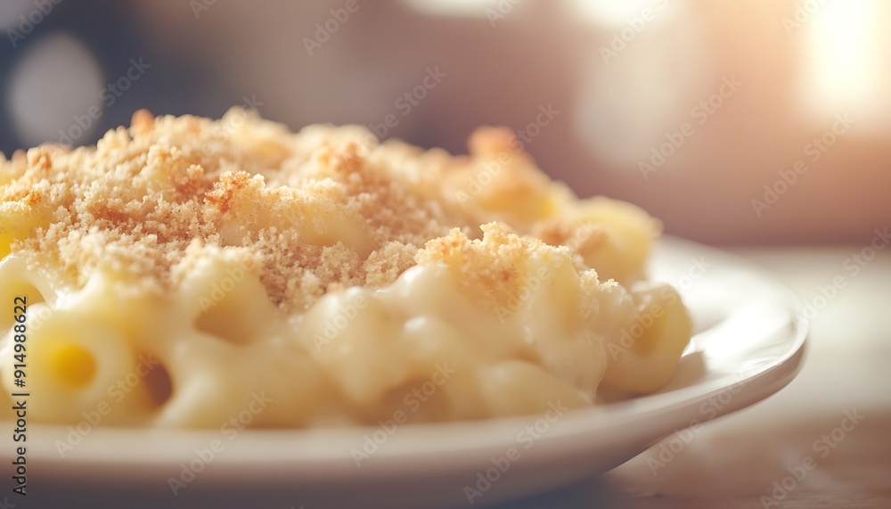 Close-up of Creamy Macaroni and Cheese with Crunchy Breadcrumbs Close-up of Creamy Macaroni and Cheese with Crunchy Breadcrumbs