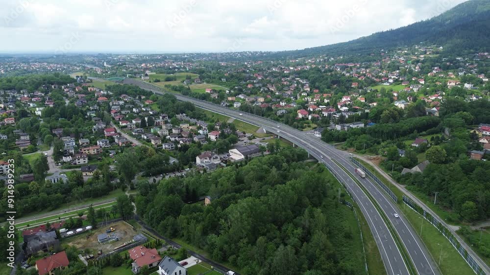Aerial View of Green Bielsko-Biala in Mountains Aerial View of Green Bielsko-Biala in Mountains