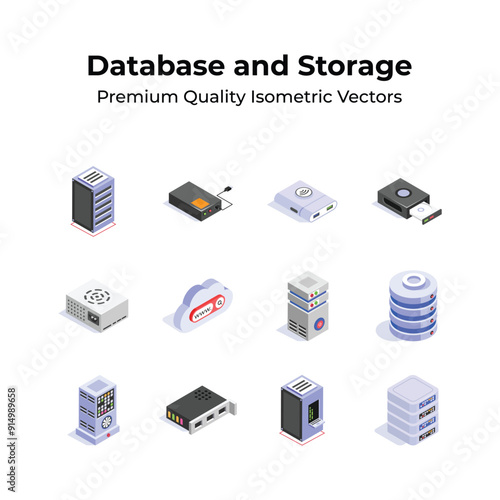 Premium quality database and storage isometric icons