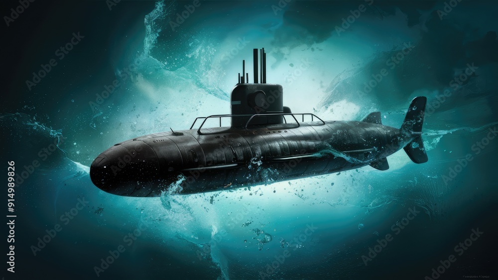 Illustration of a Submarine in Water Dynamics Illustration of a Submarine in Water Dynamics