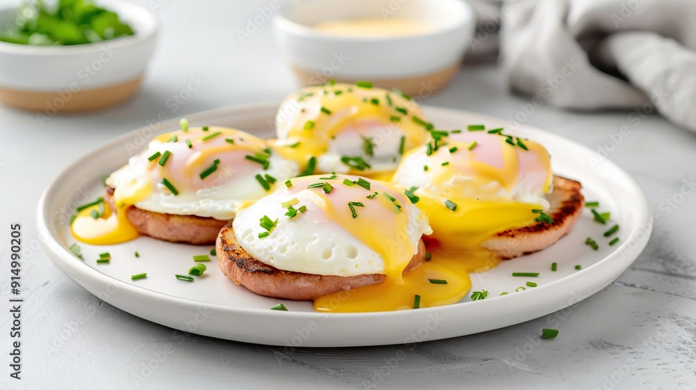 Classic eggs Benedict, perfectly poached. Classic eggs Benedict, perfectly poached.
