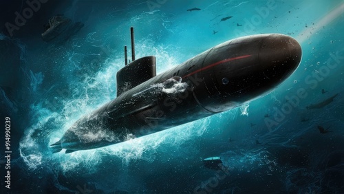 Wallpaper Mural Illustration of a Submarine in Water Dynamics Torontodigital.ca