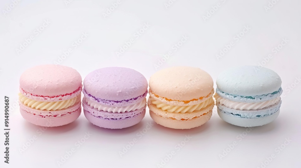 Three colorful macarons on a pink background Three colorful macarons on a pink background