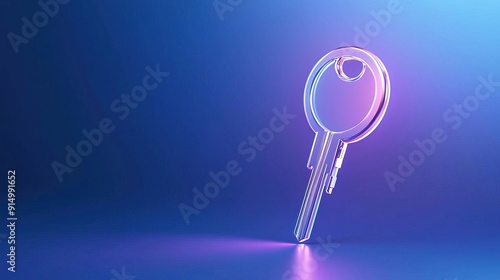 3D render of a silver key on a gradient pink and blue background.