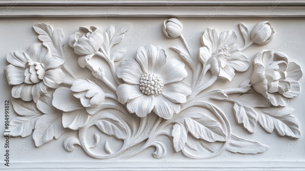 Elegant Floral Bas Relief Wall Art in Neutral Tones Elegant Floral Bas Relief Wall Art in Neutral Tones