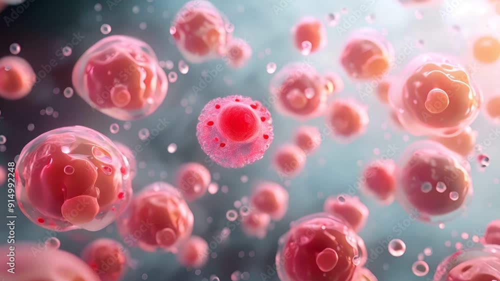 A microscopic view of red blood cells floating in a liquid medium. A microscopic view of red blood cells floating in a liquid medium.