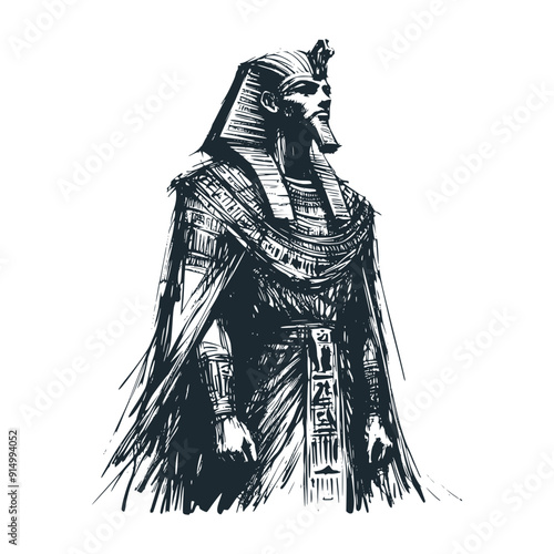 The pharaoh egypt king. Black white vector illustration.