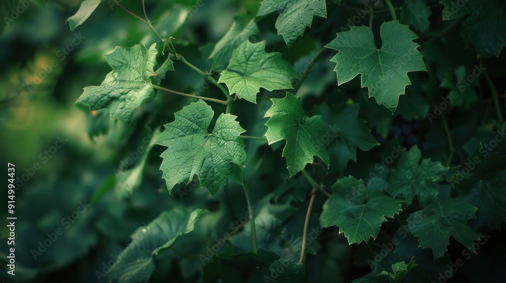 Lush Green Vine Leaves with Hints of Sunlight Lush Green Vine Leaves with Hints of Sunlight
