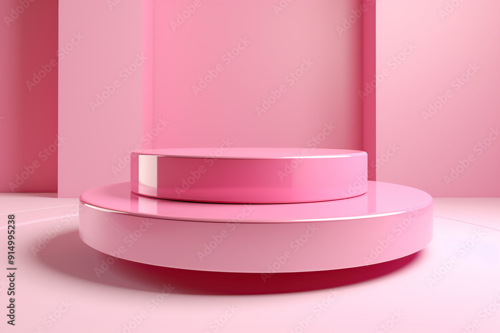 Pink product podium on pink background, 3D illustration Pink product podium on pink background, 3D illustration