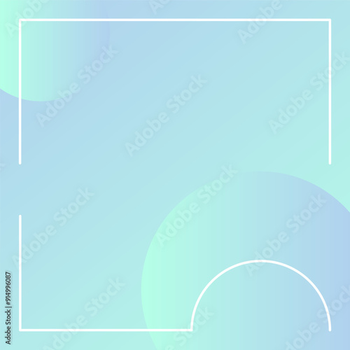 Abstract gradient square background for social media. Minimalistic background in blue and green gradient with volumetric balls and decorative white lines. Modern vector background for design.