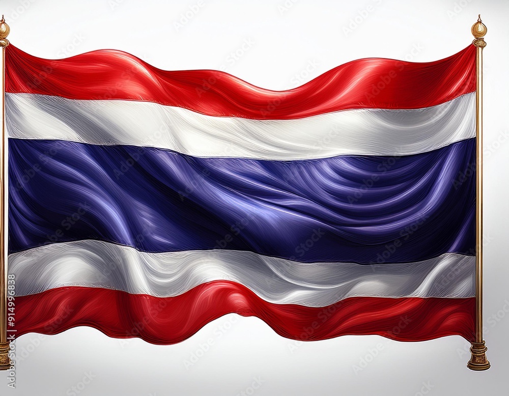 Naklejka premium Thailand flag waving freely, isolated on a white background