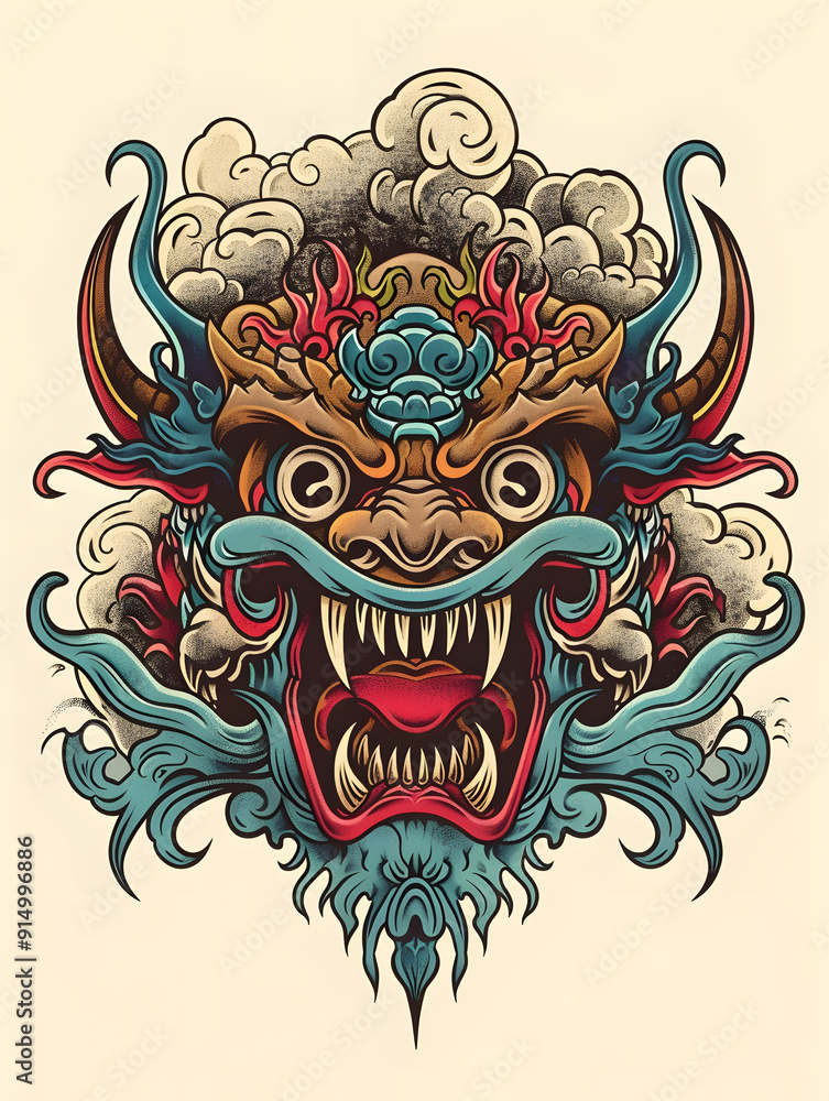 Abominable Head traditional tattoo illustration Abominable Head traditional tattoo illustration