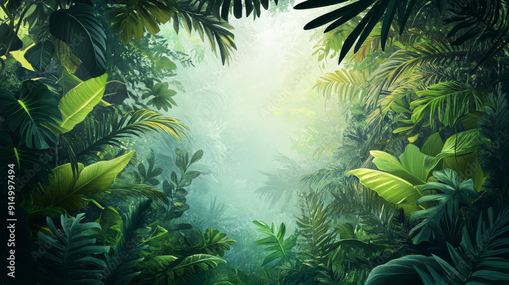 Beautiful jungle with tropical plants and vines, with a blank space at the bottom for text. Beautiful jungle with tropical plants and vines, with a blank space at the bottom for text.