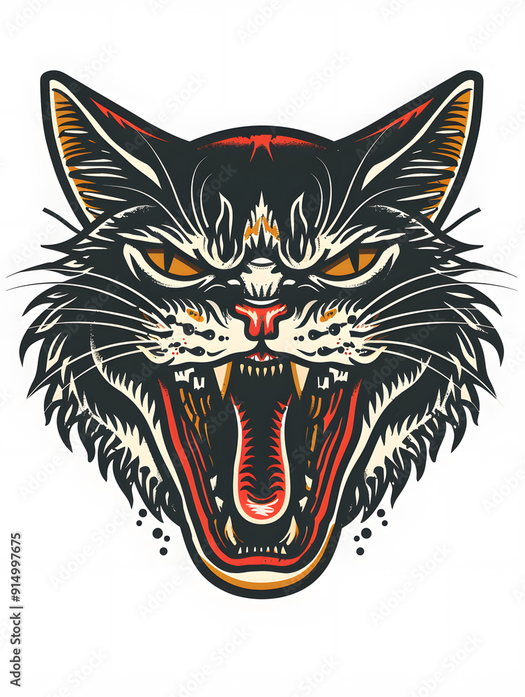 Obraz premium American Shorthair Cat Head traditional tattoo illustration