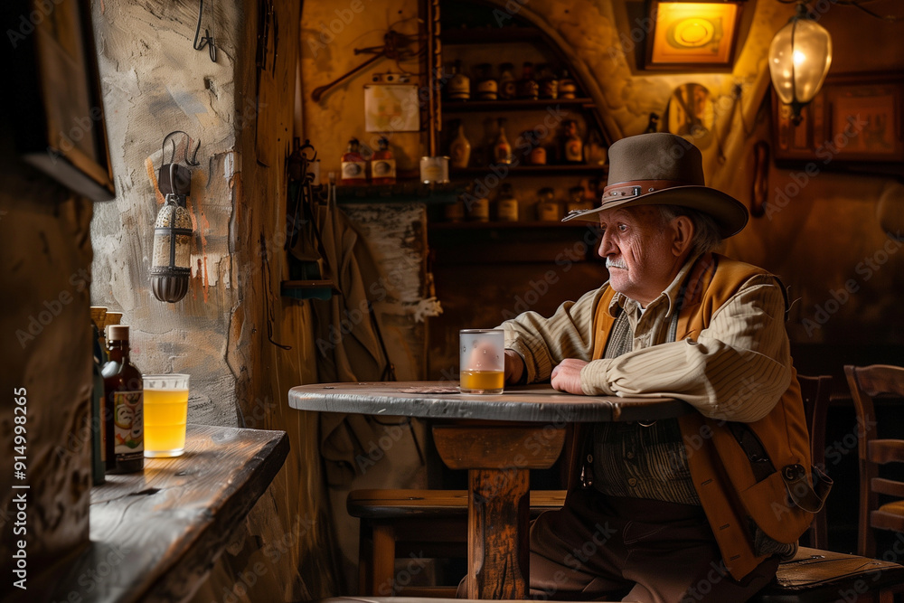 Mature man in medieval pub. Generative AI Mature man in medieval pub. Generative AI