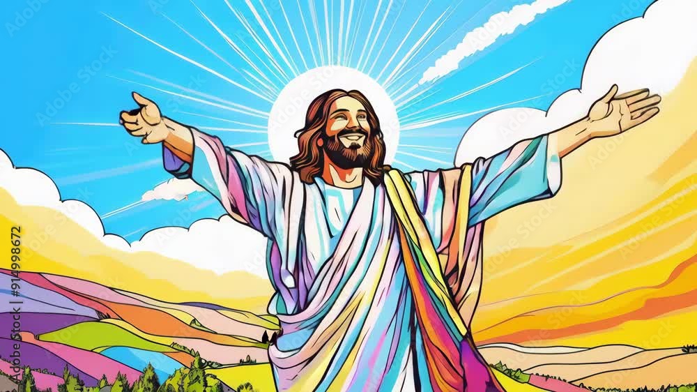 Jesus christ transfiguration in rays of holy light on top of the ...