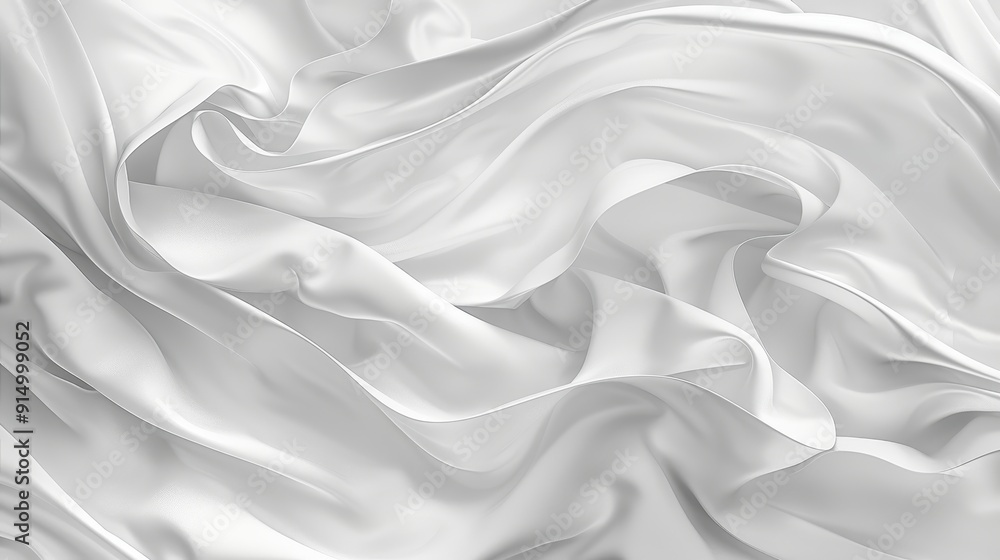 Obraz premium Soft white silk fabric gently flowing with graceful folds and curves, illuminated by soft natural light