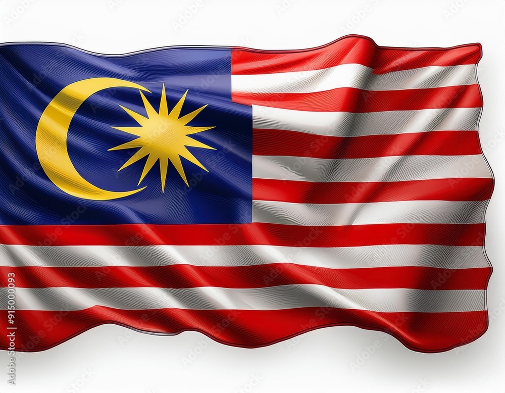 Malaysia flag waving freely, isolated on a white background Malaysia flag waving freely, isolated on a white background