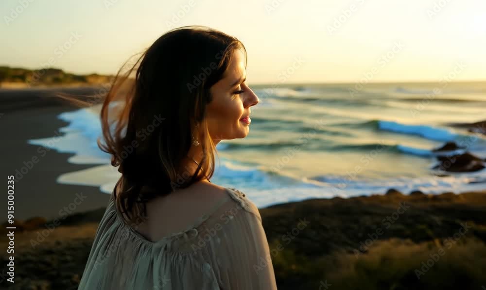 Portrait of a beautiful woman on the beach in sunset light. Portrait of a beautiful woman on the beach in sunset light.