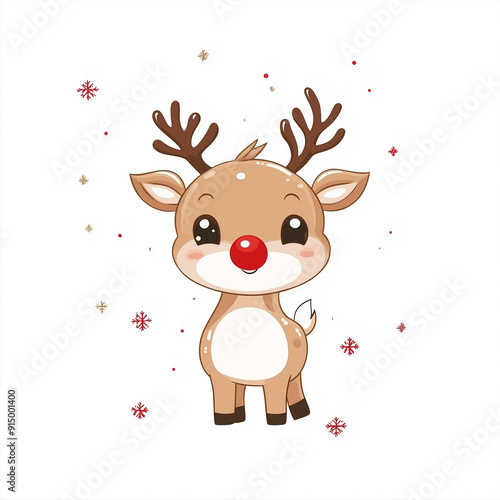 Cute Rudolph the Red-Nosed Reindeer with Festive Snowflakes