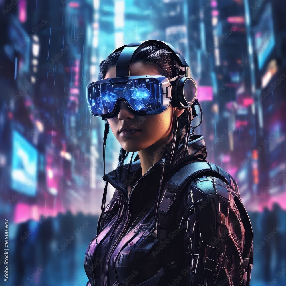 Illustration of a cyberpunk hacker in a virtual reality setting, surrounded by holographic code, futuristic UI, and virtual landscapes, Surreal Cyberpunk Art Style, Influenced by Deviantart and Ghost Illustration of a cyberpunk hacker in a virtual reality setting, surrounded by holographic code, futuristic UI, and virtual landscapes, Surreal Cyberpunk Art Style, Influenced by Deviantart and Ghost