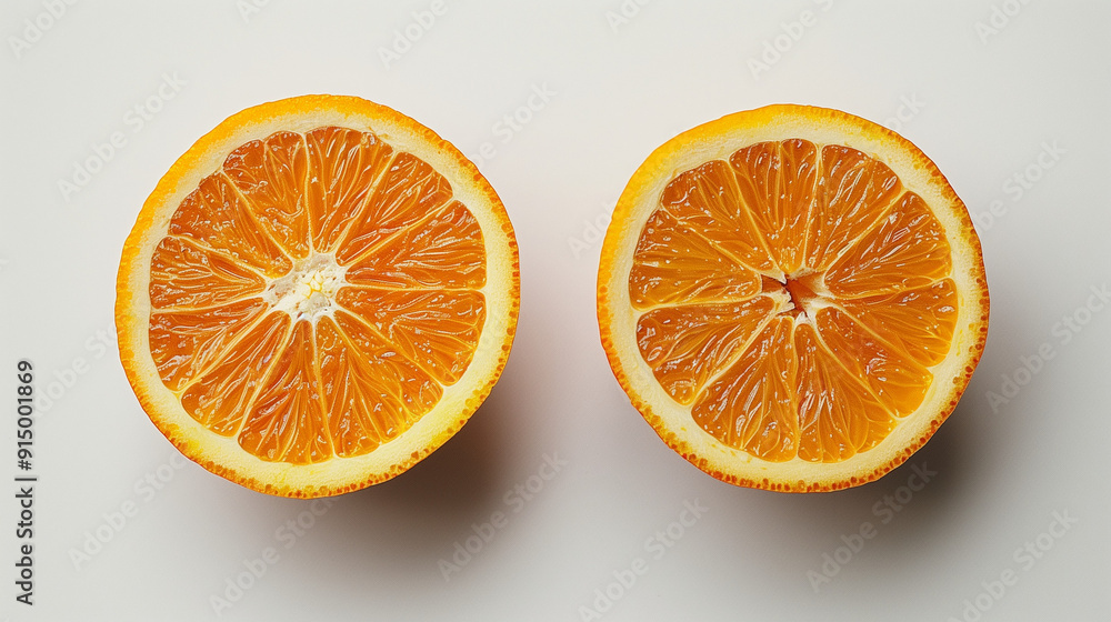 Fototapeta premium An orange sliced in half on a clean white background 