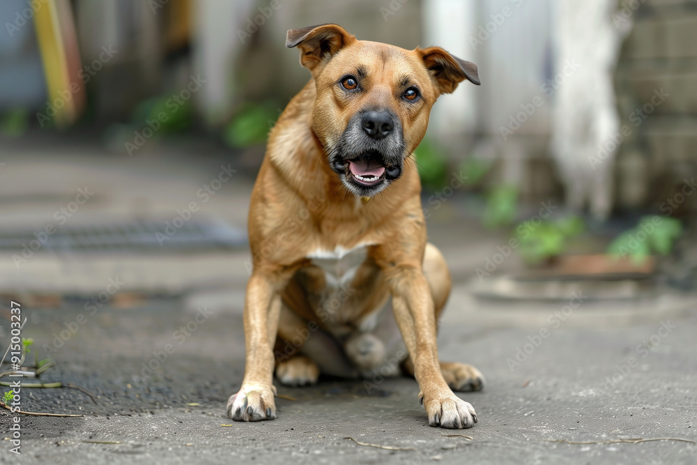 Strong mongrel dog outside. Generative AI Strong mongrel dog outside. Generative AI