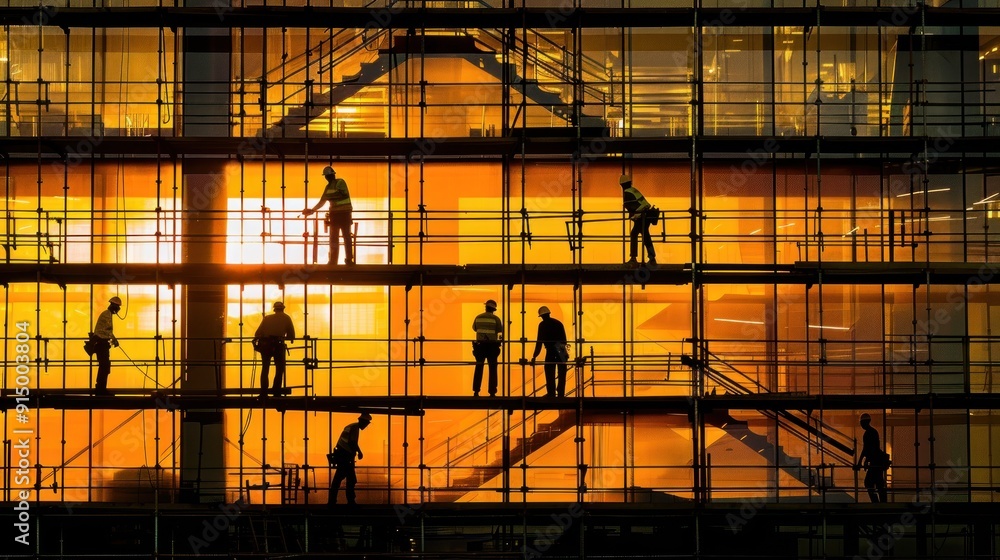 Construction Workers Silhouettes at Sunset Construction Workers Silhouettes at Sunset