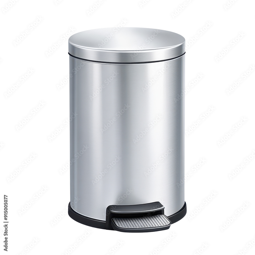 Sleek stainless steel trash bin with a foot pedal design for easy disposal and a modern touch to any kitchen or office space. Sleek stainless steel trash bin with a foot pedal design for easy disposal and a modern touch to any kitchen or office space.