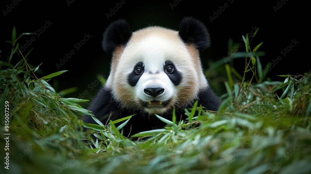Obraz premium Adorable Panda Bear in Bamboo Forest