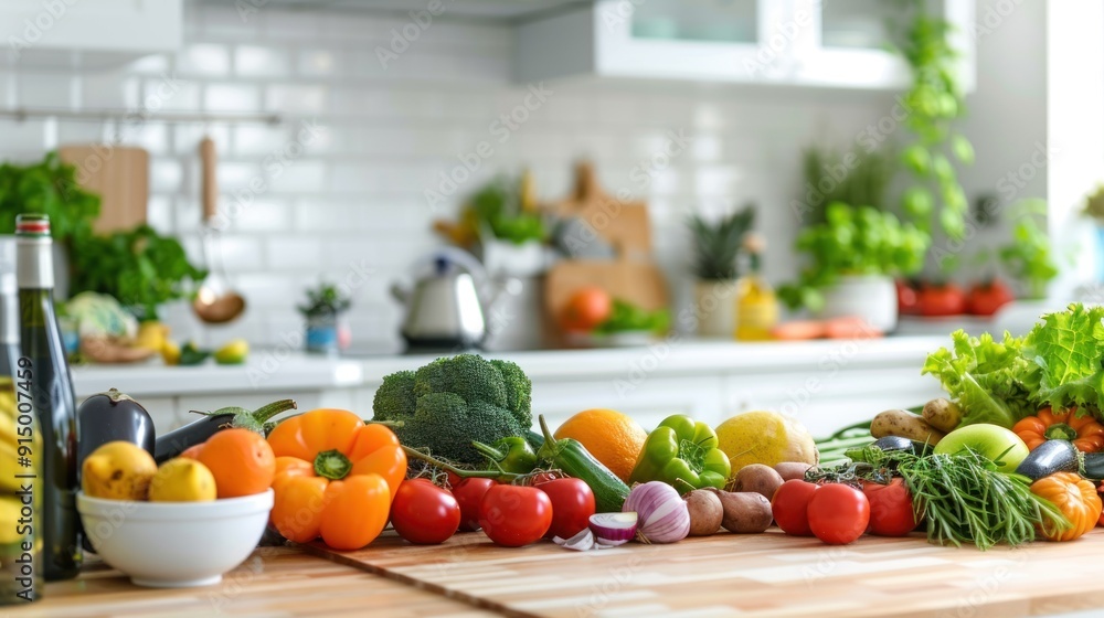 Fresh Produce Arranged on Kitchen Countertop Fresh Produce Arranged on Kitchen Countertop