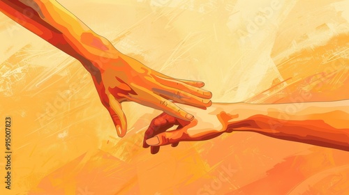 Two hands reach towards each other in a colorful, abstract setting, symbolizing connection and unity