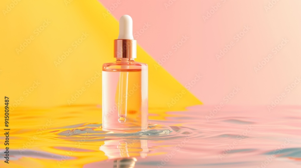 Glass Dropper Bottle Floating on Rippling Water Glass Dropper Bottle Floating on Rippling Water