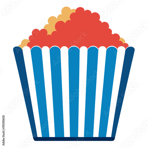 Striped Bucket Overflowing with Delicious Popcorn Perfect Movie Snack photo