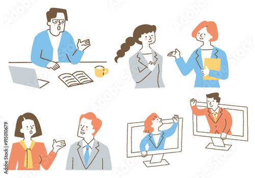 Set of business people working in various places_Color