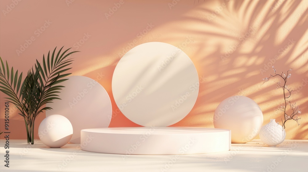 Fototapeta premium Abstract Summer Stage: Round Podiums Mockup for Cosmetics Presentation