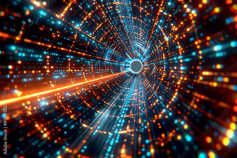 Obraz premium A spiral of bright colors with a red line in the middle. The colors are orange, blue, and green