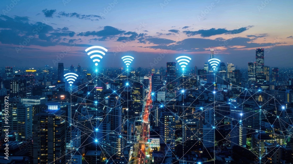 Fototapeta premium Cellular Network: A communication system where the final link is wireless, enabling mobile devices to access the internet and make calls. 