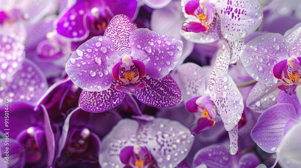 Fototapeta premium Close-Up of Delicate Pink Orchids with Water Drops