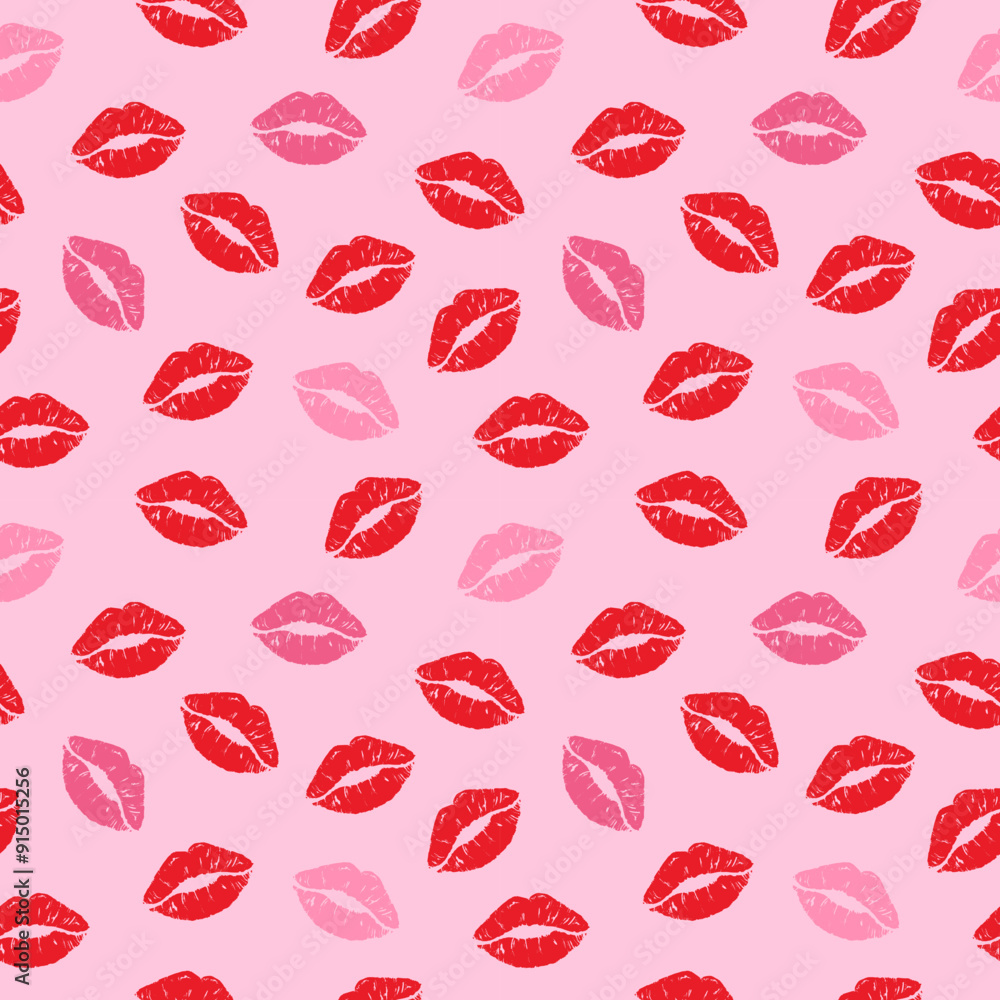 Romantic red lip prints pattern on a soft pink backdrop, perfect for Valentine’s themes, beauty designs, and fashion prints. Ideal for feminine and affectionate gestures Romantic red lip prints pattern on a soft pink backdrop, perfect for Valentine’s themes, beauty designs, and fashion prints. Ideal for feminine and affectionate gestures