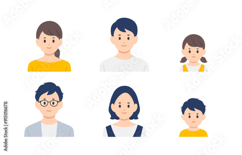 子育て世帯･家族の上半身セット【人物ベクターイラスト素材】