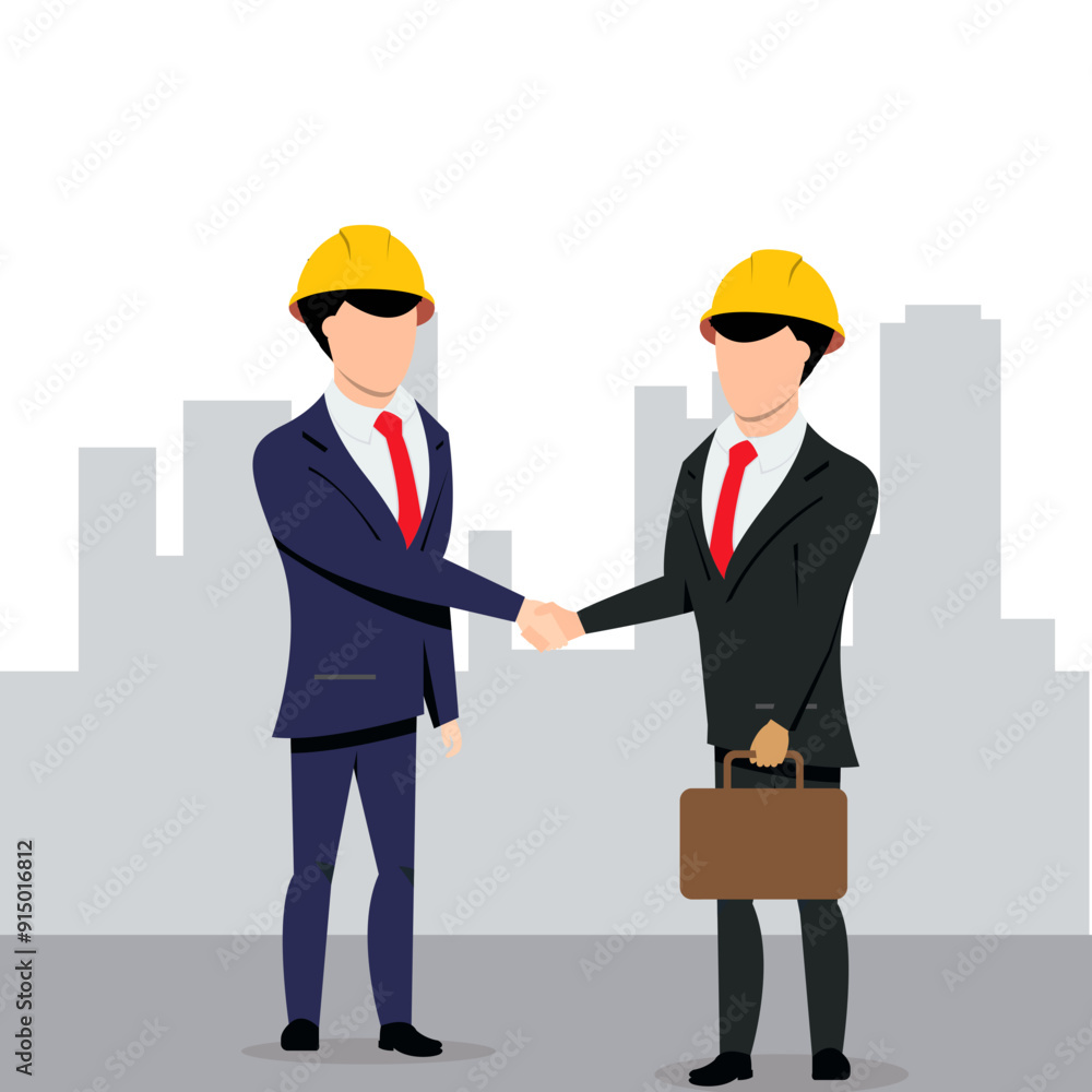 Businessman and engineer shaking hands. Vector illustration in flat style. Businessman and engineer shaking hands. Vector illustration in flat style.