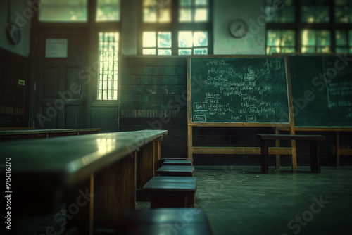 Mathematical equasion written on a school blackboard photo