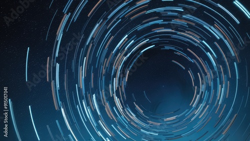 Dynamic Abstract Vortex with Circular Swirl Lines and Night Sky Star Trails