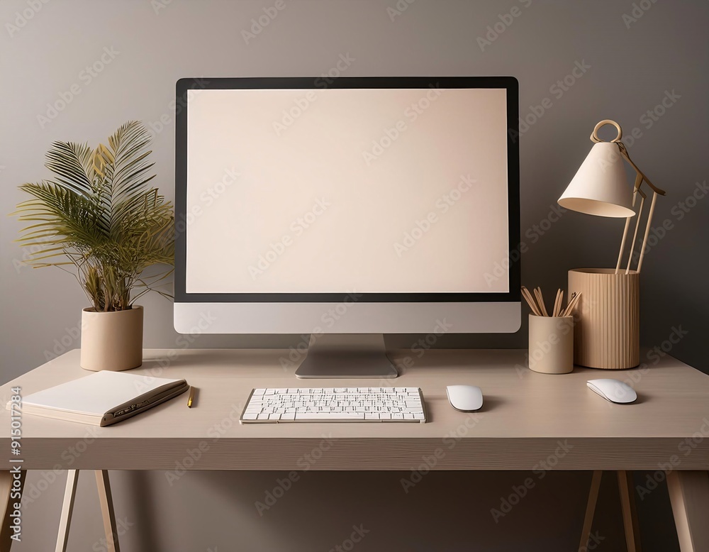 interior with a focus on a neat and modern computer desk.generative ai interior with a focus on a neat and modern computer desk.generative ai