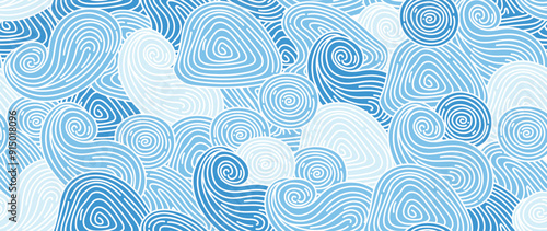 Japanese blue wave background vector. Wallpaper design with blue and white seamless ocean wave pattern backdrop. Modern luxury oriental illustration for cover, banner, website, decor, border.