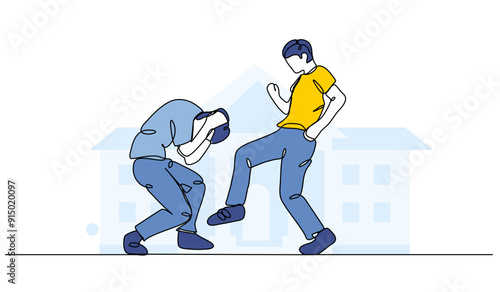 Vector illustration of bullying in school. Modern flat in continuous line style.