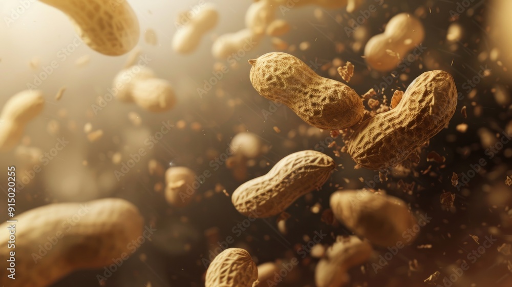 Fototapeta premium Close-up of peanuts in mid-air.